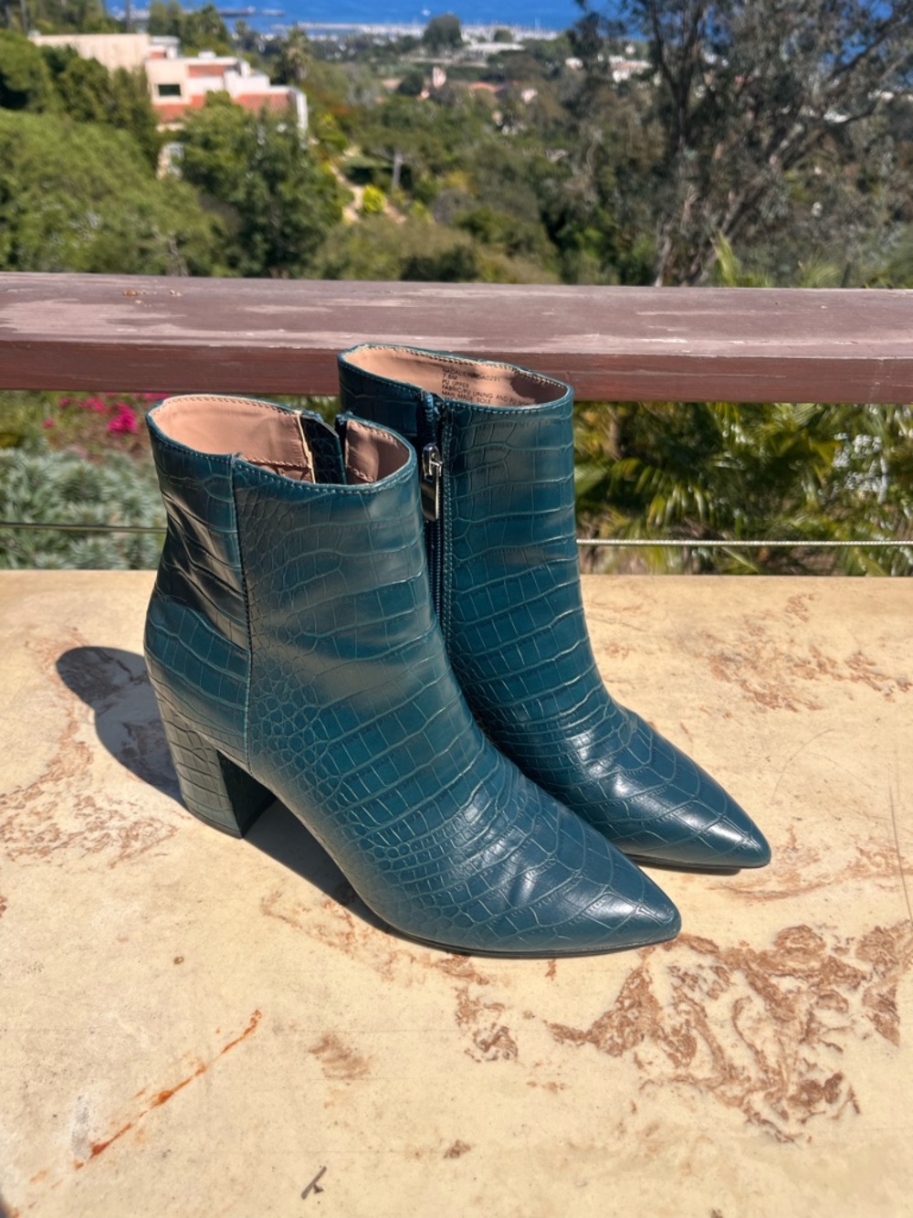 Steve Madden Teal Croc-Embossed Pointed Toe Ankle Boots